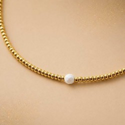 Collier Aura facette de bohême blanche et rocailles or - Bijou créateur