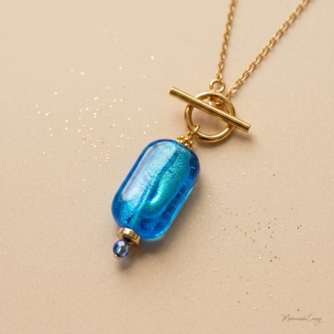 Collier Alia pendentif bleu et or - Bijou cr&eacute;ateur