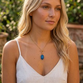 Collier Alia pendentif bleu et or - Bijou créateur