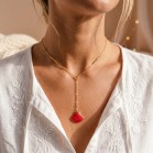 Collier en Y pendentif corail en émail - Bijou minimaliste