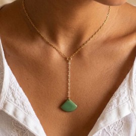 Collier en Y pendentif vert clair en émail - Bijou minimaliste