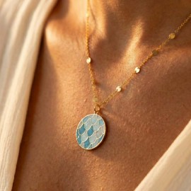 Collier bleu pendentif art déco - Bijou précieux 
