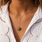 Collier en Y coeur vert kaki en émail - Bijou minimaliste