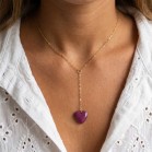 Collier en Y coeur prune violine en émail - Bijou minimaliste