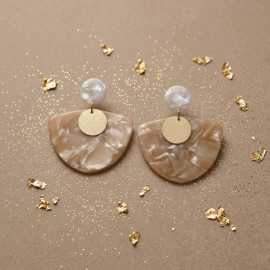 Boucles d'oreille soirée beige marbré or  - Bijou précieux