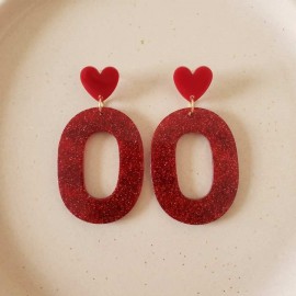 Boucles d'oreille maxi Ô coeurs rouge paillettes  - Bijou soirée