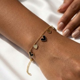 Bracelet charms coeurs doré noir - Bracelet breloques