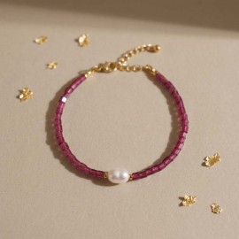 Bracelet Rosa perle de culture et cubes framboise - Bijou bohème chic
