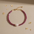 Bracelet Rosa perle de culture et cubes framboise - Bijou bohème chic