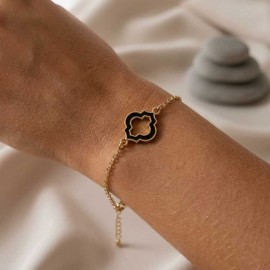 Bracelet fin médaillon noir émaillé doré - Cadeau de Noël idéal