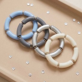 Bracelets élastiques bleu gris argent assortis "Riviera"