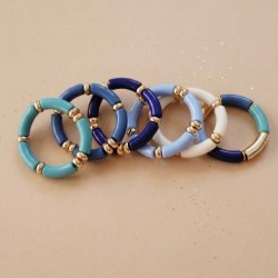 Bracelets joncs assortis bleu vert crème  "Ocean vibes"