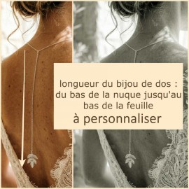 Collier de dos nu argent ou or champêtre chic pour robe de mariée dos nu feuille  "Ainoha"  Bijou mariage personnalisable