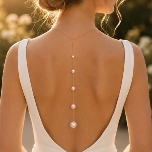 Collier de dos mari&eacute;e perles en cascade "Ana&eacute;"  Bijou mariage