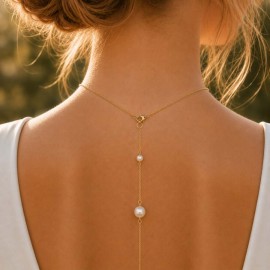 Collier de dos mariée perles en cascade "Anaé"  Bijou mariage