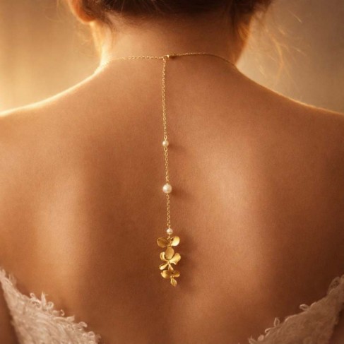 Collier de dos fleur pour robe de mari&eacute;e dos nu "Awena"  Bijou mariage