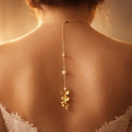 Collier de dos fleur pour robe de mariée dos nu "Awena"  Bijou mariage