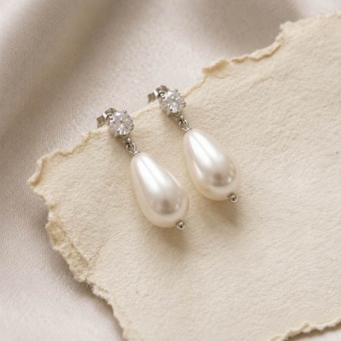 "Elona" boucles mari&eacute;e perle goutte strass Swarovski - bijou mariage