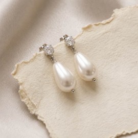 "Elona" boucles mariée perle goutte strass Swarovski - bijou mariage