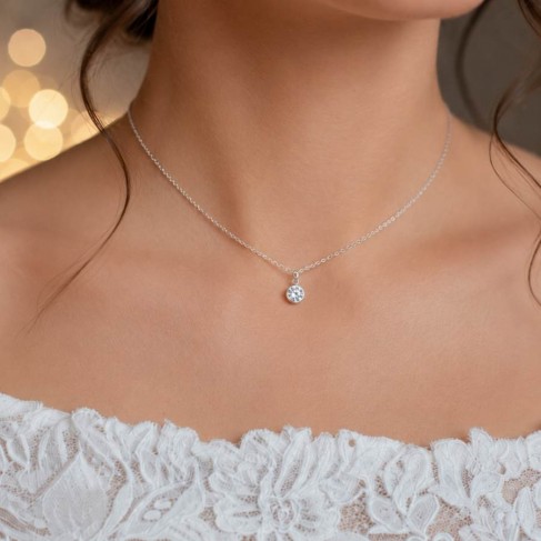 Collier mariage pendentif strass zircon minimaliste "Erin" - Bijou mariage personnalisable