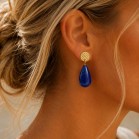 Boucles d'oreille perles goutte bleu foncé- Bijou bohème tendance