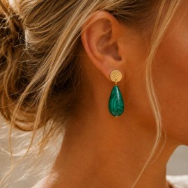 Boucles d'oreille perle poire verte - Bijou bohème tendance