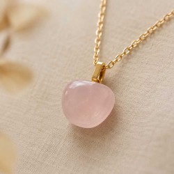 Collier quartz rose pendentif pomme "Lolita"- Bijou précieux 