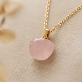 Collier quartz rose pendentif pomme "Lolita"- Bijou précieux 