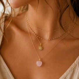 Collier quartz rose pendentif pomme "Lolita"- Bijou précieux 