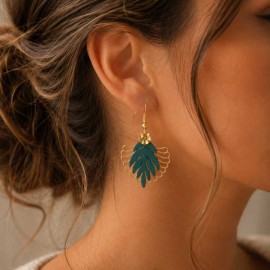 Boucles d'oreilles bohèmes feuille & éventail - Bijou tendance