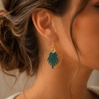 Boucles d'oreilles bohèmes feuille & éventail - Bijou tendance