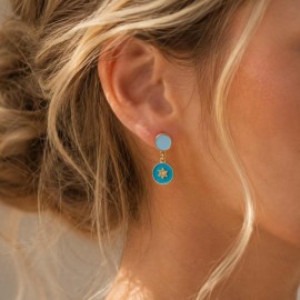 Boucles d'oreille discrètes bleu céladon et turquoise - Bijou précieux
