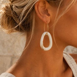 Boucles d'oreille maxi beige marbré  - Bijou tendance