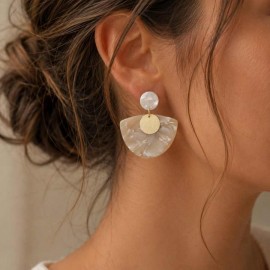 Boucles d'oreille soirée beige marbré or  - Bijou précieux