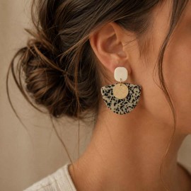 Boucles d'oreille soirée noir blanc or mouchetées  - Bijou précieux
