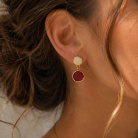 Boucles d'oreille discrètes rouge blanc or - Bijou précieux