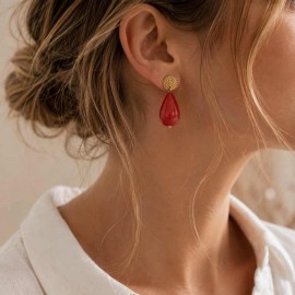 Boucles d'oreilles bohème chic goutte rouge