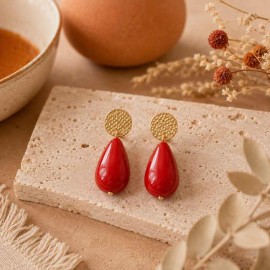 Boucles d'oreilles bohème chic goutte rouge