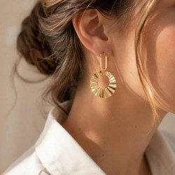 Boucles d'oreilles bohème chic dorées à cercle plissé SOLEA