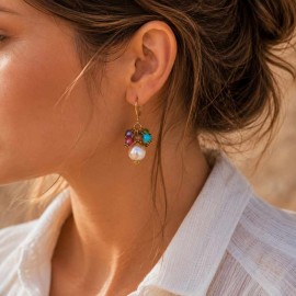 Boucles d'oreilles perles baroques multicolores bohème chic - Capri