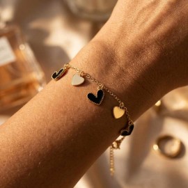Bracelet charms coeurs doré noir - Bracelet breloques