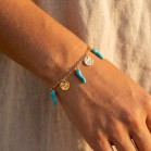 Bracelet charms bleu turquoise doré - Bracelet breloques