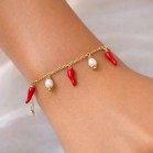 Bracelet breloques piment rouge blanc style basque - Bracelet charms