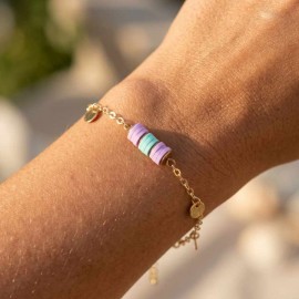 Bracelet breloques turquoise et lilas - Bracelet charms
