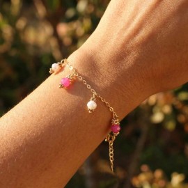 Bracelet charms rose fuchsia blanc - Bracelet breloques