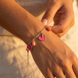 Bracelet charms rose fuchsia et corail doré - Bracelet breloques