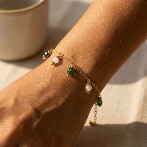 Bracelet charms vert blanc - Bracelet breloques