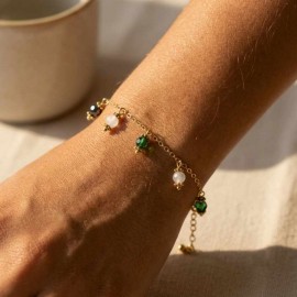 Bracelet charms vert blanc - Bracelet breloques