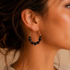 Boucles d'oreille créoles noir et or - Bijou précieux