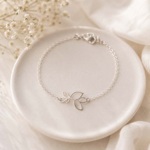 Bracelet mari&eacute;e simple feuille ajour&eacute;e "Neve"